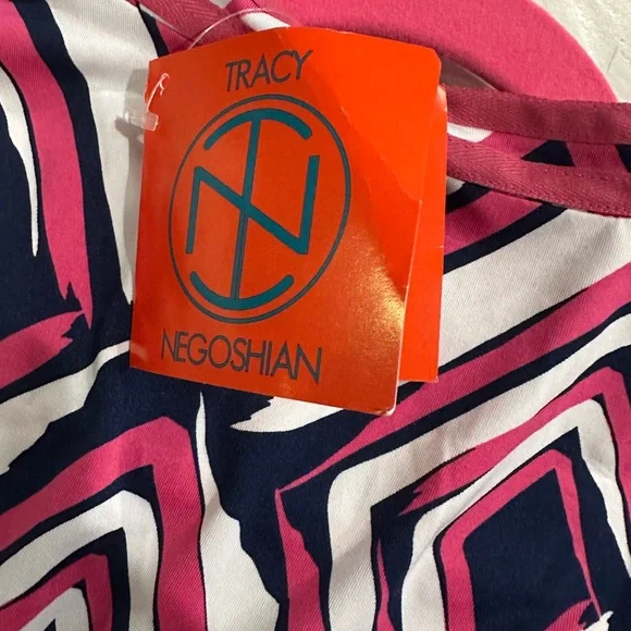 NWT Tracy Negoshian Navy Blue /Pink/ White Geometric Pattern Sleeveless Dress - Picture 5 of 7
